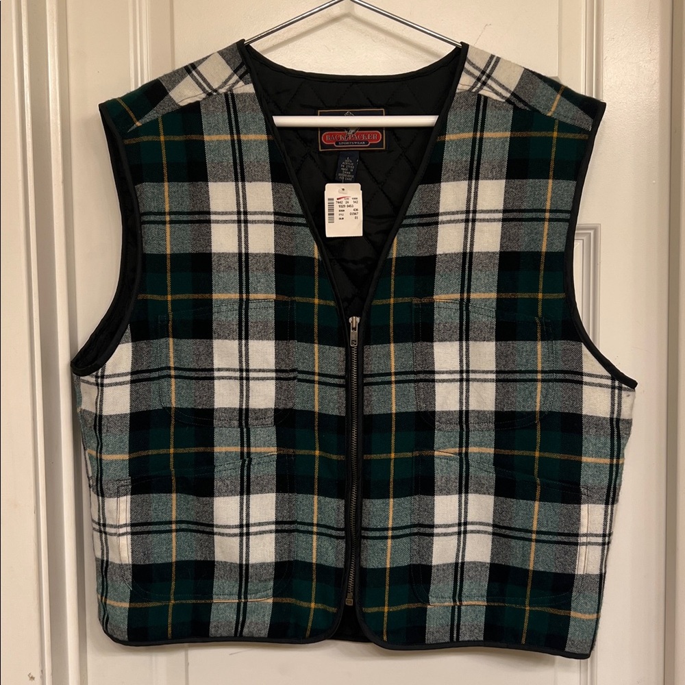 Backpacker Sportswear Vintage Plaid Green and Yellow Zip-Up Vest, NWT - Picture 2 of 5